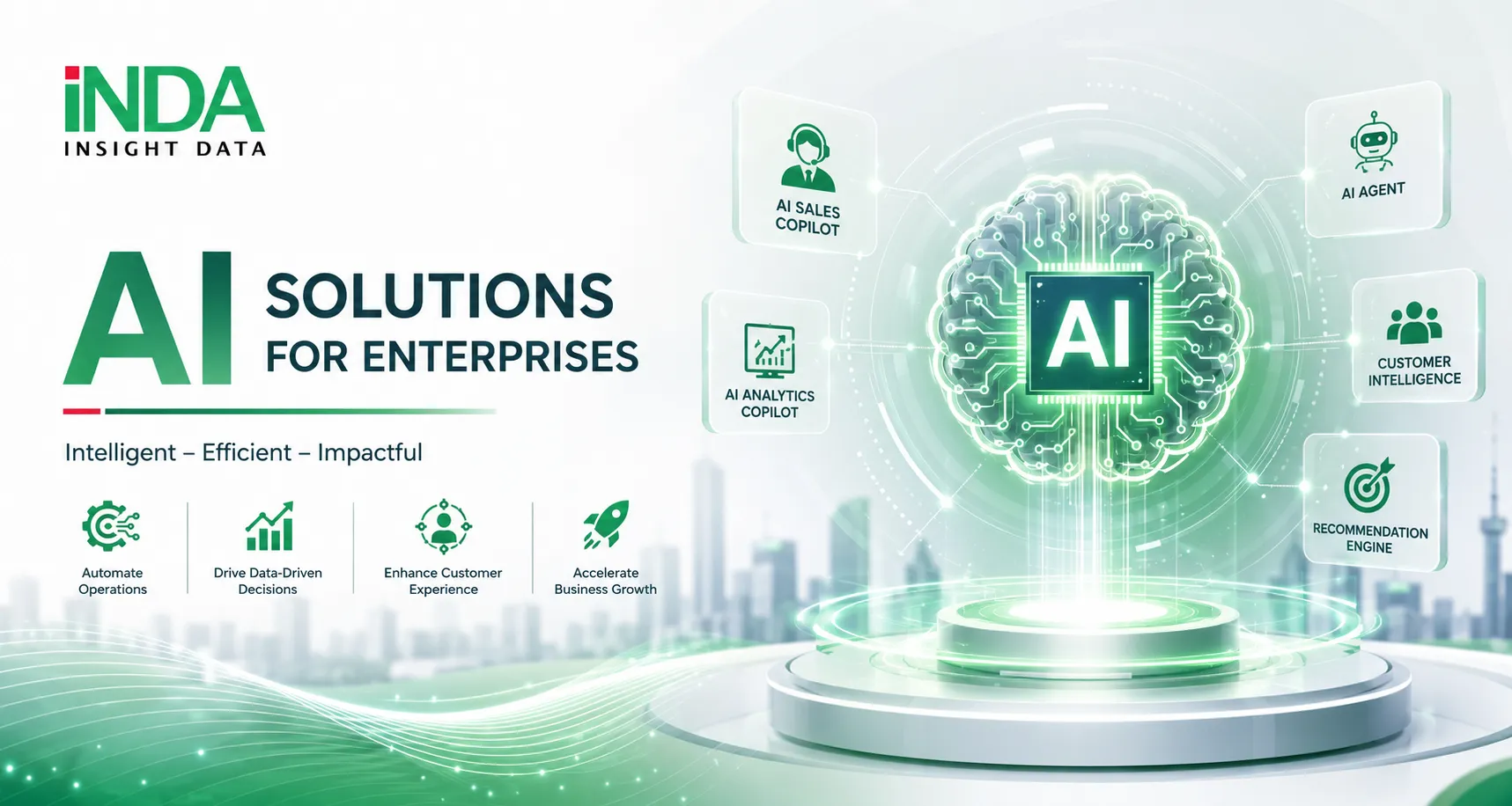INDA provides enterprise AI solutions to automate processes, enhance productivity, and unlock business value through AI Copilot, AI Agent, and analytics.