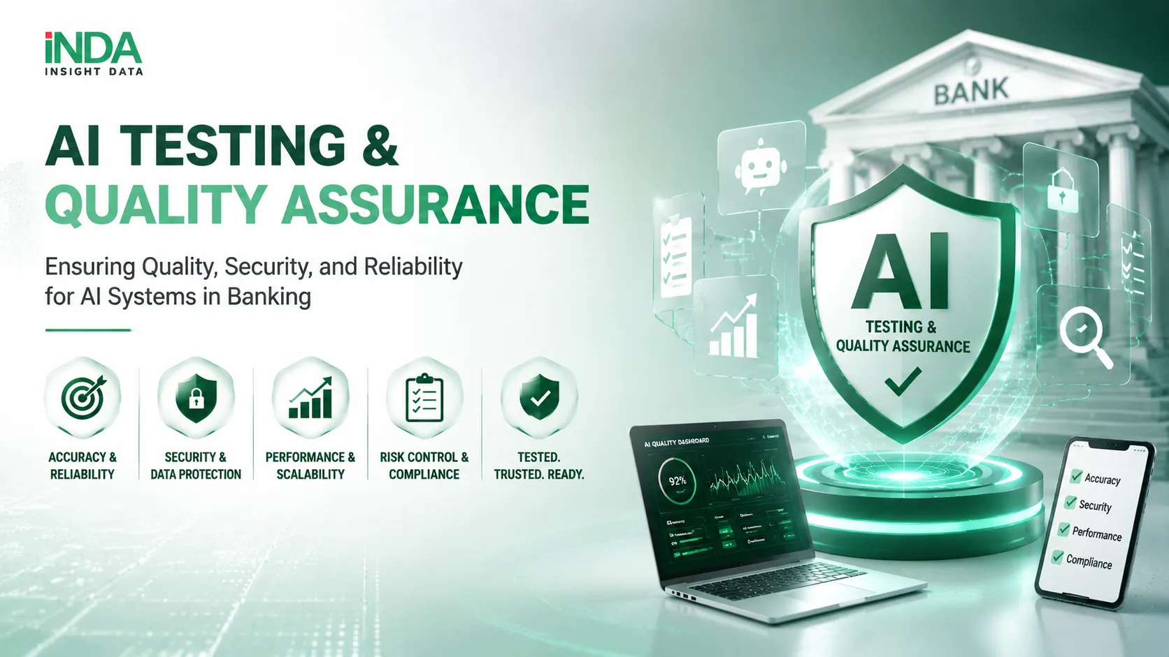 AI Testing & Quality Assurance helps banks evaluate AI accuracy, security, performance, and reliability before deploying AI solutions into production.