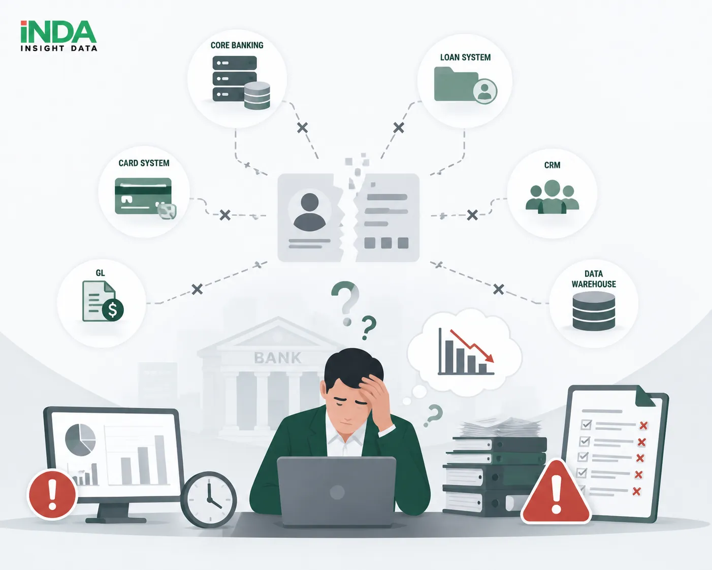 Banks today face several challenges in managing and leveraging customer data: Customer data is scattered across multiple systems, making it difficult to create a consistent and complete customer profile. Business teams lack a unified customer view when interacting with customers across different channels. Limited understanding of customer behavior and needs reduces the ability to deliver personalized products and services. Banks struggle to maximize cross-selling and upselling opportunities due to insufficient customer insights. Lack of a reliable customer data foundation limits the adoption of CRM, Analytics, and AI initiatives. INDA Customer 360 helps banks overcome these challenges by creating a unified customer data foundation for better engagement and data-driven growth.