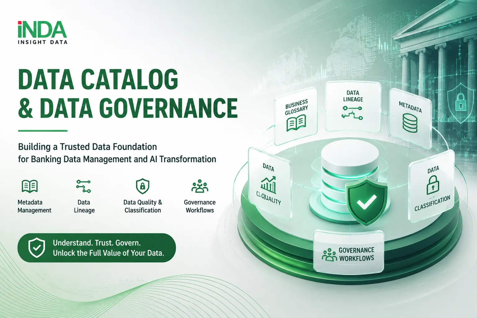 Data Catalog & Data Governance helps banks manage metadata, lineage, data quality, and compliance to build trusted data foundations for Analytics and AI.