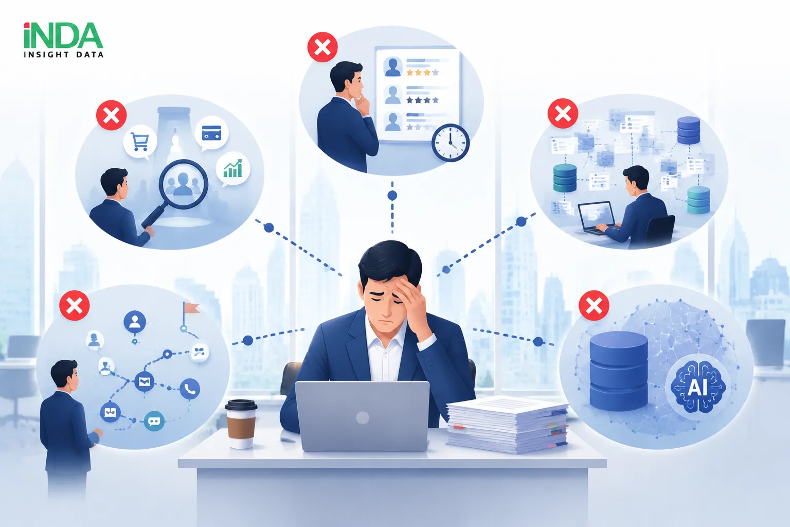 Thách thức của ngân hàng Nhiều ngân hàng hiện nay đang gặp phải những khó khăn trong hoạt động quản lý và chăm sóc khách hàng như: RM phải quản lý số lượng lớn khách hàng nhưng chưa biết nên ưu tiên ai trước. Khó phát hiện kịp thời các cơ hội bán chéo, bán thêm hoặc giữ chân khách hàng. Mất nhiều thời gian tìm kiếm thông tin và chuẩn bị trước khi gặp khách hàng. Thiếu công cụ hỗ trợ ghi nhận và theo dõi kết quả sau mỗi lần tương tác. Chưa tận dụng hiệu quả AI để hỗ trợ hoạt động bán hàng và chăm sóc khách hàng.